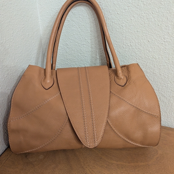 MaxMara Handbags - Vintage Max Mara Camel Leather Satchel Pebbled Leather Bag